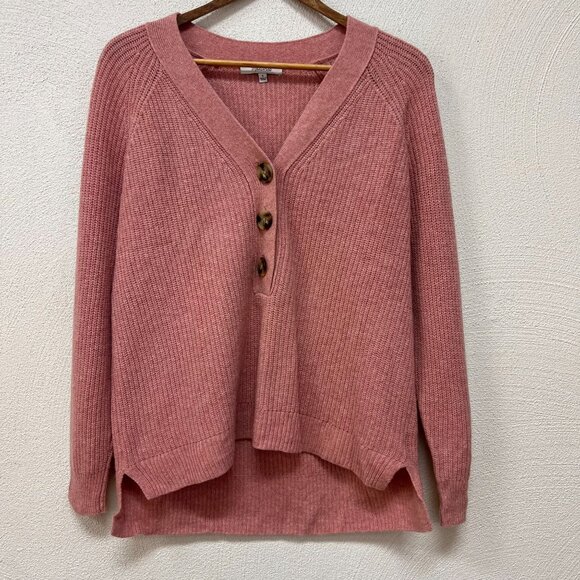 Madewell Women Lyle Ribbed Henley Sweater Knitted Merino Wool Pink Size Small - Picture 1 of 6